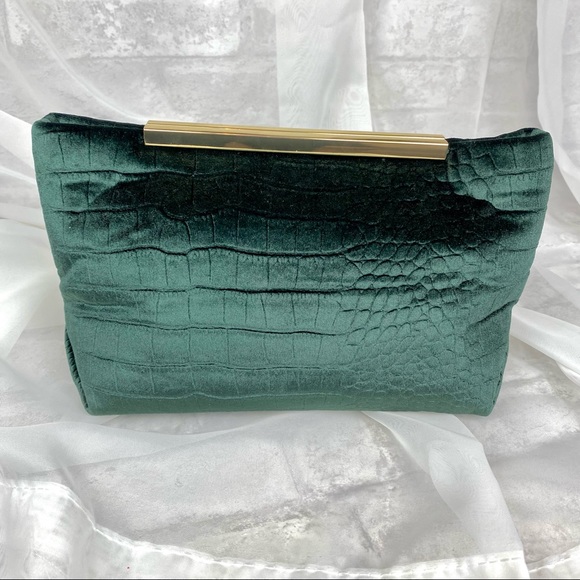 NEW  Stella & Dot  Green Velour Clutch/Shoulder/Cross Body Purse  11” x 6” x 4” - Picture 9 of 16